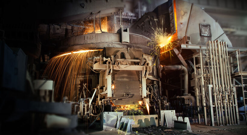 A Nucor electric arc furnace in action.