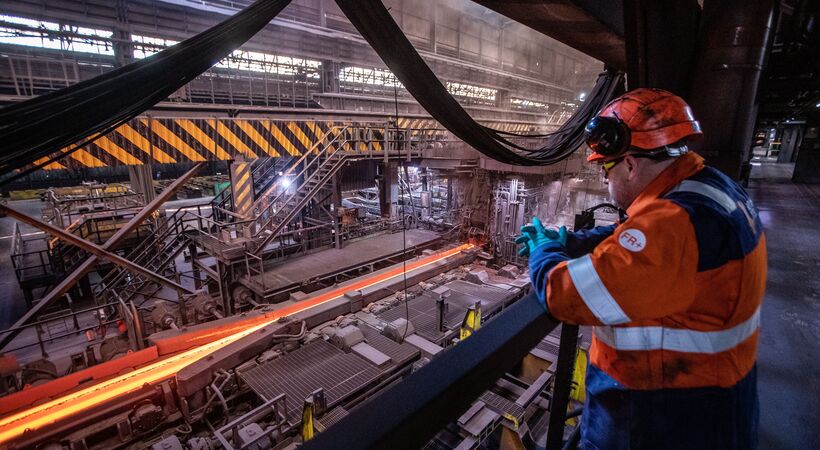 Inside the British Steel Beam Mill in Lackenby, United Kingdom.