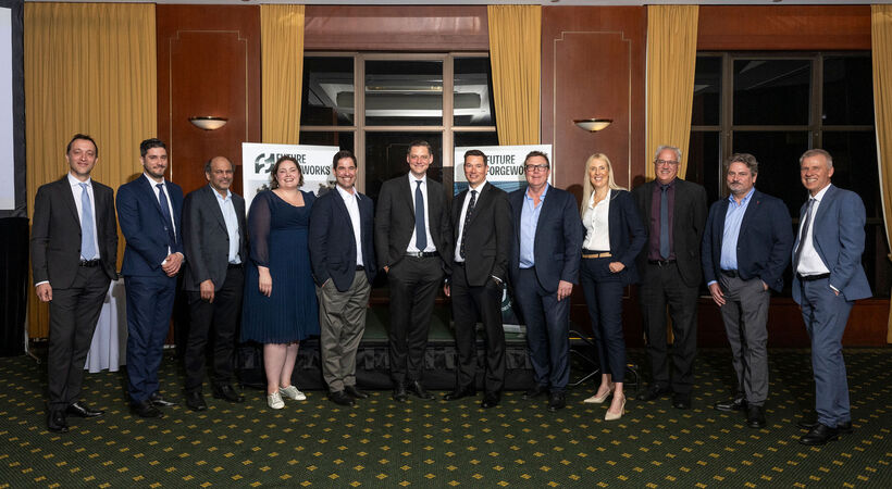 From left to right: Carlo Cascino, SMS group; David Maurizio, SMS group; Rumi Masih, Future Forgeworks; Courtney Walker, Future Forgeworks; Francisco Parot, Future Forgeworks; Bernhard Steenken, SMS group; Rohan Richardson, Future Forgeworks; Jason Whitaker, Future Forgeworks; Serena Turner, Future Forgeworks; Scott Waddell, Future Forgeworks; Andrea Mas, SMS group; Paolo Marin, SMS group (Image credit: SMS group)