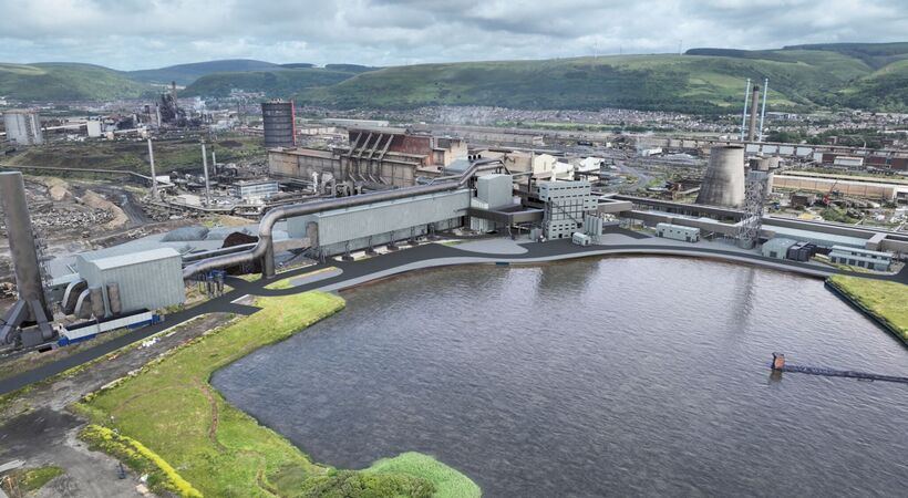Artist's impression of the EAF building from the BOS lagoon at Port Talbot.